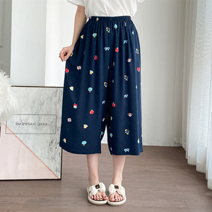 
Cotton Cropped Pants for Men and Women Plus Large Size Pajamas Pants for Summer Thin Artificial Cotton Fat MM Home Beach Pants Can Be Outer