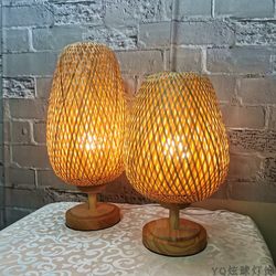 Bamboo Wood Art Led Table Lamp Southeast Asian Handmade Grass and Rattan Wicker Bedroom Living Room Tea Room Bedside New Chinoiserie Headlight