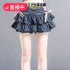 Small light luxury custom lace-up skirt blue denim pleated skirt hot girl slim short skirt design skirt pants