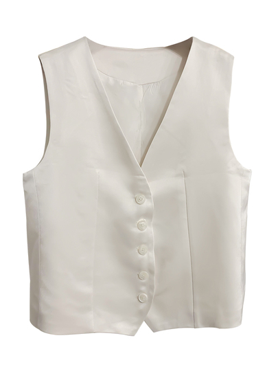 Gilet Donna Senza Maniche Con Scollo A V - Monopetto, Tinta Unita, Vestibilità Ampia - Foto 4