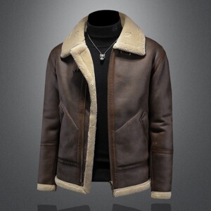 Fur integrated men's winter large size plus velvet thickened leather jacket short motorcycle suit leather jacket men's lamb fur jacket