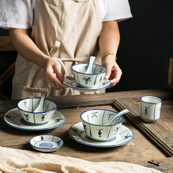 Old-Fashioned Chaozhou-Style 1970S Chinese Blue and White Porcelain Hotel Tableware, Sunflower Bowl, Restaurant Commercial Tableware