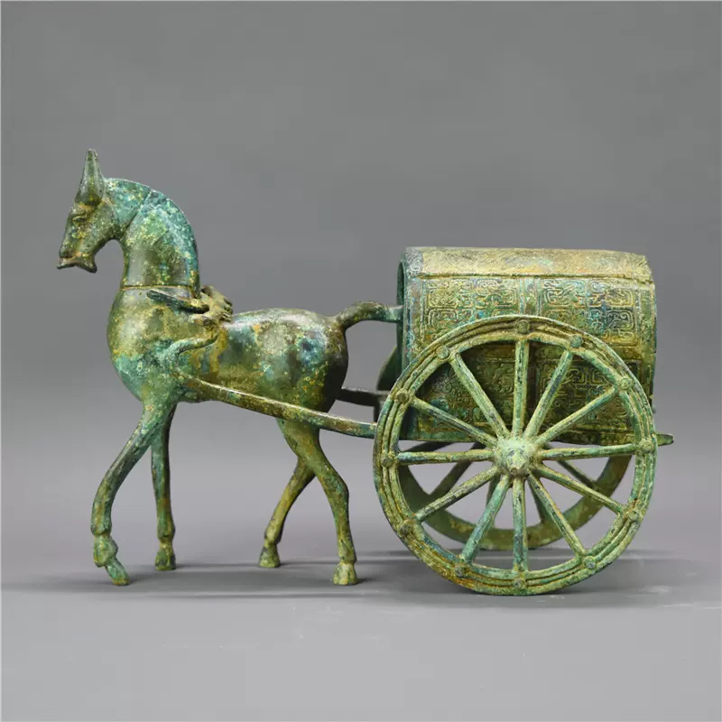 中国古美術品·旧蔵珍品·古青銅錯金馬車☆天子驾六