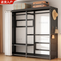Open-Style Wardrobe, All-Metal Multi-Layer Storage Cabinet, Modern Minimalist Home Bedroom Pegboard Clothes Rack