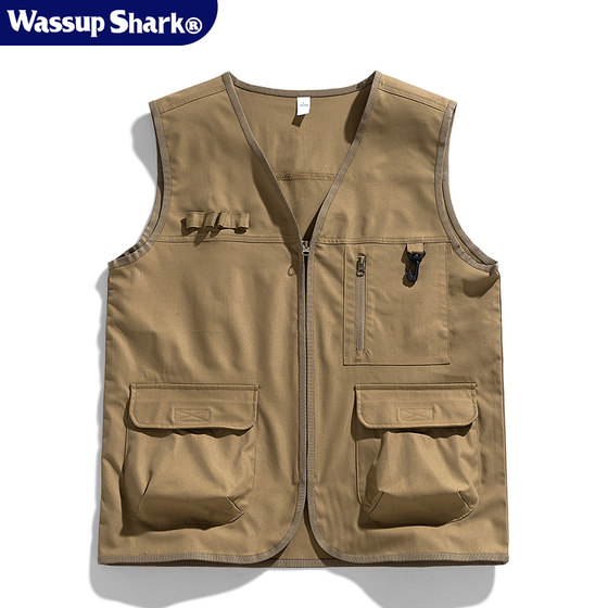 Wassup Shark American Worker Vests Men's Outdoor Photography Horse Fishing Multi -Pocket Pokemon Vest

