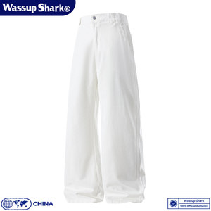 
Wassup Shark American retro white jeans men's loose straight wide-leg casual versatile long pants trendy