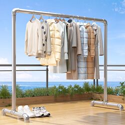 Steel Pipe Clothes Drying Rack for Balcony, Simple Home Use for Drying Quilts, Water Pipe Clothes Hanger, Floor-Standing for Bedroom, Outdoor Clothes Hanging Rod