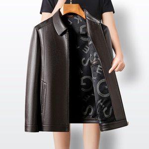 
Lapel leather jacket men's jacket 2025 autumn new middle-aged and elderly commuter tops dad wear