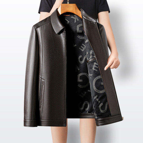 
Lapel leather jacket men's jacket 2025 autumn new middle-aged and elderly commuter tops dad wear