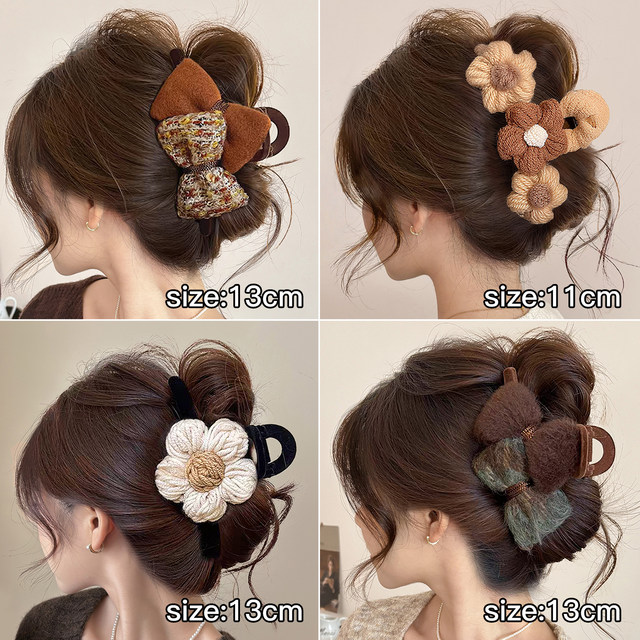 Autumn and Winter Plush Bow Clip Women's High-Level 2025 New Shark Clip Hair Clip Back of the Head Large Headwear