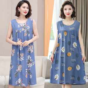 
Cotton silk nightgown for women in summer 2024 new thin loose large size dress cotton artificial cotton sleeveless pajamas
