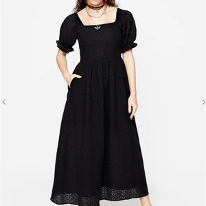 
British niche goth subculture ins dark hot girl retro square neck high waist hollow embroidered jacquard dress