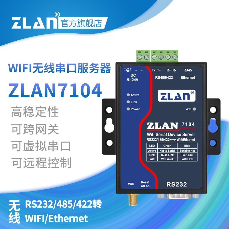 (ZLAN)  Ʈ -  RS232 | 485 | 422 - WI-FI  Ʈ  - WI-FI | RJ45 Ʈũ Ʈ      SHANGHAI ZHUOLAN ZLAN7104-