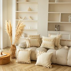 Moroccan Style Home Pillowcase with Tassels and Geometric Patterns, Simple Sofa Cushion, Living Room Light Luxury Homestay Pillow