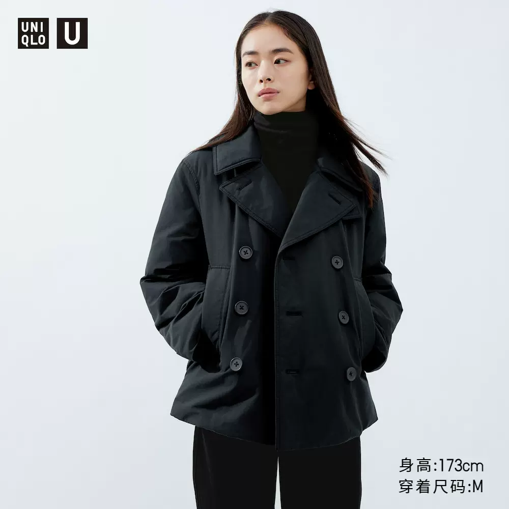 优衣库合作款UNIQLO U 23秋冬女装 夹层双排扣短大衣外套 462895-Taobao