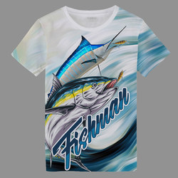 Fishing T-Shirt Summer Ice Silk Sweatshirt Fishing Enthusiasts Clothes Quick-Drying Large Size Cultural Shirt Personalized Half-Sleeved Trendy