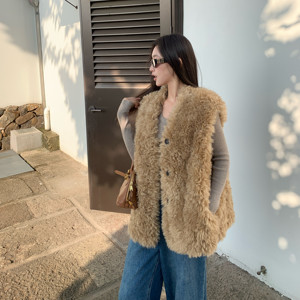 
2026 new imitation lamb wool eco-friendly fur women's Omni vest mid-length fur one-piece double collar fur coat