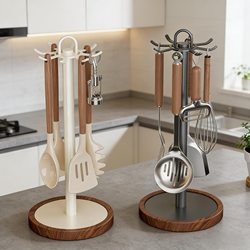 Kitchen Rotating Hook Pot Holder, Household Countertop Storage Rack, Colander, Spatula, Soup Spoon, No-Drill Kitchen Utensil Organizer