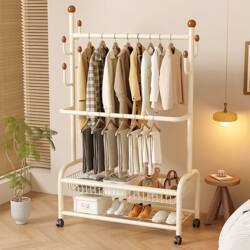 Clothes Rack, Floor-Standing Bedroom Clothes Drying Rack, Indoor Household Secondary Cleaning Coat Rack, Movable Storage Clothes Rack
