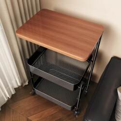 Used Snack Storage Rack Small Cart, Floor-Standing Living Room Sofa Mobile Side Table, Household Coffee Table Storage Rack, Foldable