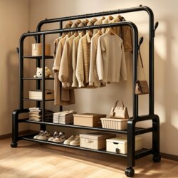 Floor-Standing Clothes Rack for Bedroom, Simple and Thickened Clothes Hanger for Home Use, Multifunctional Coat Rack