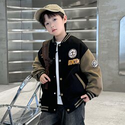Boys' Autumn and Winter Fleece-Lined Jacket 2026 New Style Boys' Autumn Sports Baseball Jacket Trendy Top for Older Children