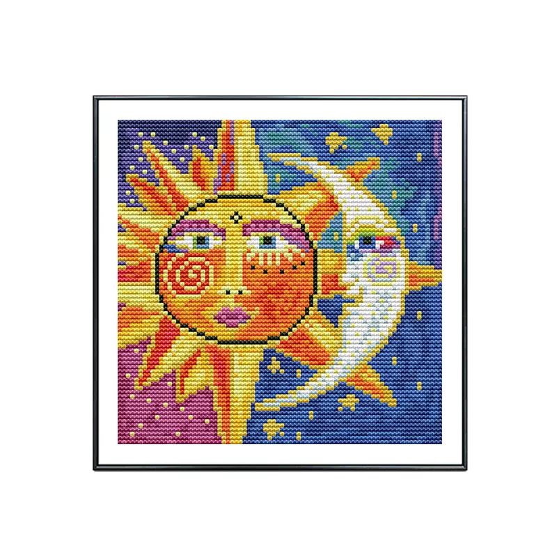 太阳月亮十字绣2025新款线绣满绣儿童房卧室小件手工自绣简单易做
