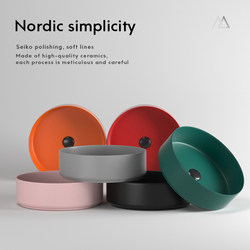 Nordic Ceramic Colorful Countertop Basin Round Household Washbasin Face Basin Personalized Art Basin Bathroom Basin