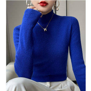 
Thin-line sweater for women in autumn and winter solid color long-sleeved sweater pullover half turtleneck with striped slim Korean style bottoming shirt