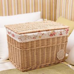 Large Rattan Woven Basket Storage Box Rattan Storage Basket Storage Container Organizer Box with Lid Snack Basket Rattan Basket