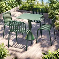 Outdoor Table and Chair Set, Leisure Wrought Iron Small Square Table, Garden Balcony Courtyard Milk Tea Shop Cafe Table and Chair Three-Piece Set