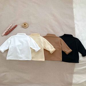 
Spring base shirt for men and women baby solid color half turtleneck top children's long-sleeved versatile stretch T-shirt baby clothes