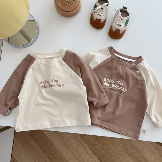 
Baby long-sleeved T-shirt 2026 new spring and autumn boys color matching Korean version bottoming shirt autumn clothing children's tops trendy