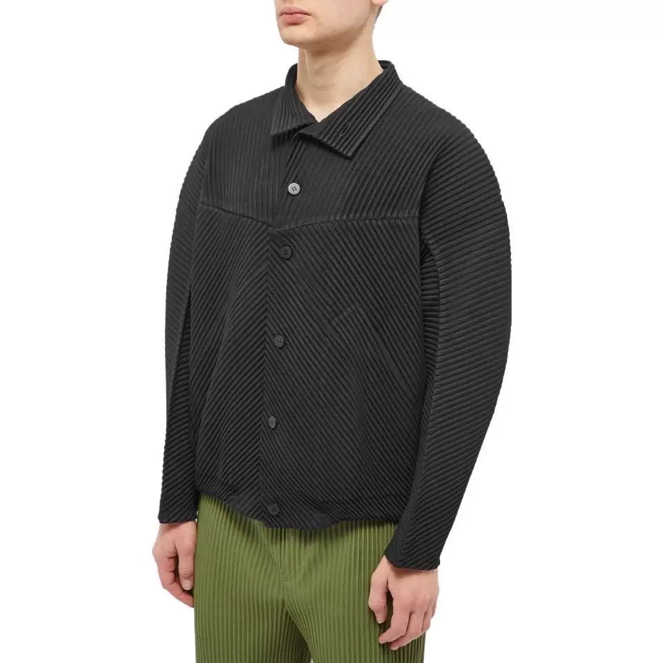 三宅一生HOMME PLISSE JC110 褶皺長袖外套寬鬆休閒立領夾克上衣-Taobao