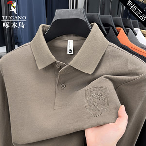 
Woodpecker autumn and winter high-end pure cotton polo shirt long-sleeved men's T-shirt 2025 new lapel plus velvet bottoming sweatshirt