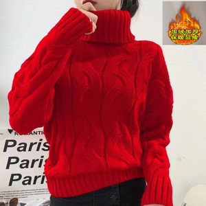
Turtleneck sweater women's pullover thickened velvet 2025 new autumn and winter Korean style loose twist thick wool top