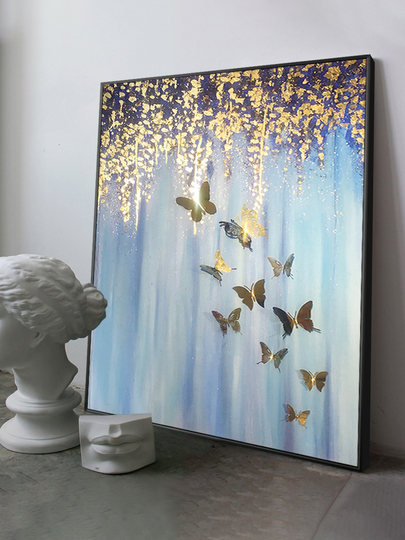 モダンアート 彫刻 金色と青色（金箔油絵蝶 - モダンライト  