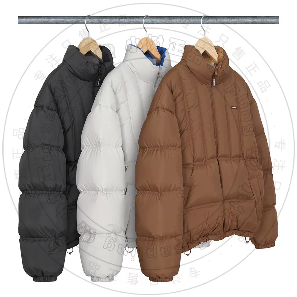 Supreme Flannel Reversible Puffer Jacket格子双面棉服夹克22FW-Taobao