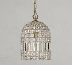 French Antique Crystal Single-Head Chandelier, Creative Restaurant Lamp, Birdcage Style, Unique Foyer Lighting, Vintage American Balcony Lamp