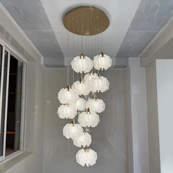 Light Luxury Floral Staircase Long Pendant Light for Loft Apartment Duplex, Romantic Creative Rotating Villa High-Ceiling Multi-Level Light