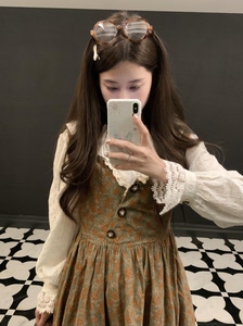 
PINKMOON/Retro Corduroy Floral Tank Top Dress Autumn and Winter Versatile Long Skirt