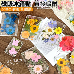 Handmade Dried Flower Magnetic Refrigerator Magnet LAOSHU Transparent Square Bricks ins Square Acrylic DIY Material Kit with Magnetic Pieces
