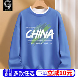 Men's Sweatshirt for Teenagers 2026 New Spring and Autumn Style Student Fake Two-Piece Round Neck Top Without Hood for Boys