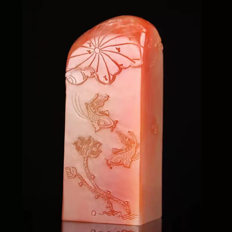小舫 時代物 寿山石 紅花芙蓉 検:篆刻 印材 印章 書道 印鑑 中国美術