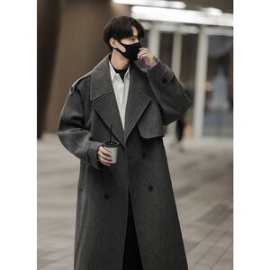 
British style coat men's autumn and winter elegant vintage Korean style trend ins mid-length wool jacket