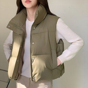 
2025 new Korean version of down cotton vest for women, small short vest, fashionable casual horse clip stand collar vest trendy