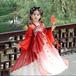 Mid-Autumn Festival Girls' Hanfu, Spring and Autumn Chinese Style New Children's Clothing, Super Fairy-Like Ancient Costume, Spring Style Girls' Ancient Style Tang Suit Dress