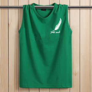 Summer sleeveless vest men's pure cotton round neck wide shoulder T-shirt men's plus fat plus size camisole thin cotton vest