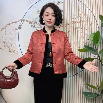 
Chinese style retro buckle and cotton thickened cotton coat for women