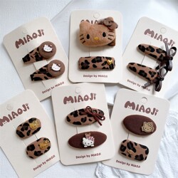 Children's Bow-Knot Fabric Leopard Print Hair Clip for Girls, Cute Cartoon Cat Hair Clip, Bb Clip for Side Bangs, Hairpin